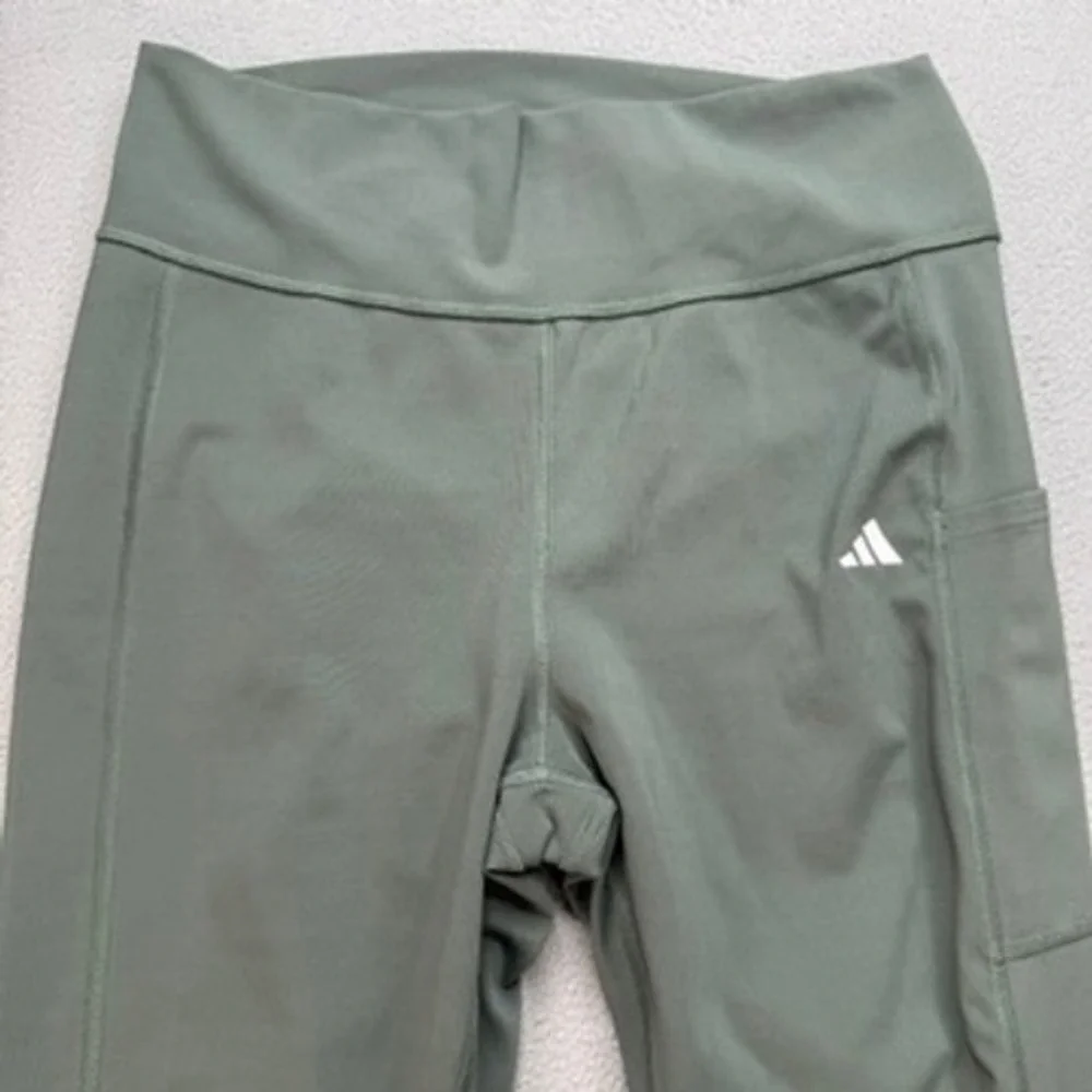 Adidas Leggings Tight Fit Yoga Gym Pants Large Olive Green Pocket High Rise